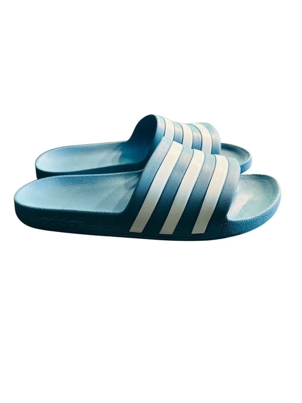 Adidas‎ Adilette Aqua Slides Women’s Size 11 Light Blue White Stripes - Picture 3 of 9